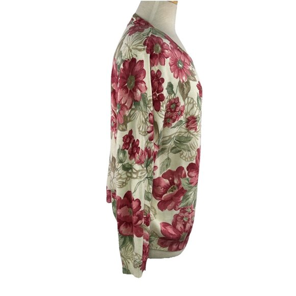 Alfred Dunner Sz L Sweater Womens Long Sleeve Knit Beaded Sequins Pink Flowers - Picture 6 of 9